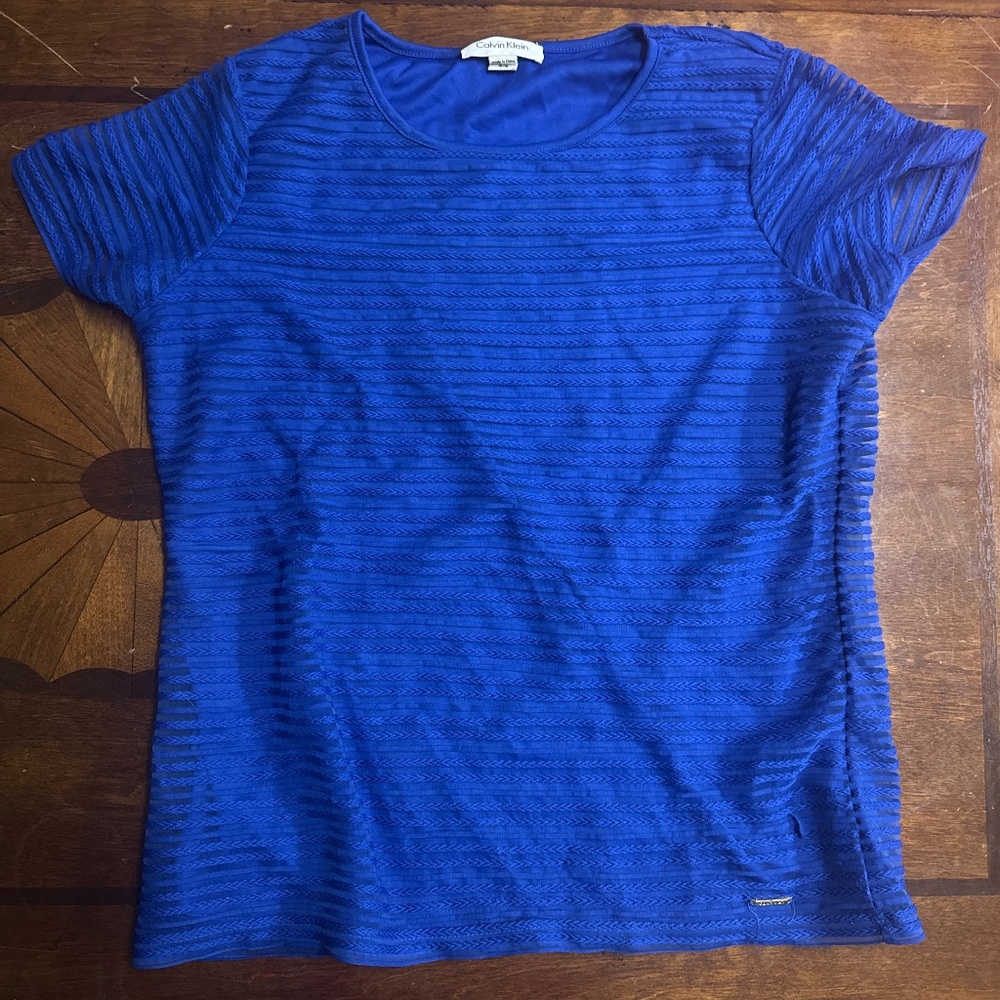 Calvin Klein women’s blue work blouse layered short sleeve size Medium M